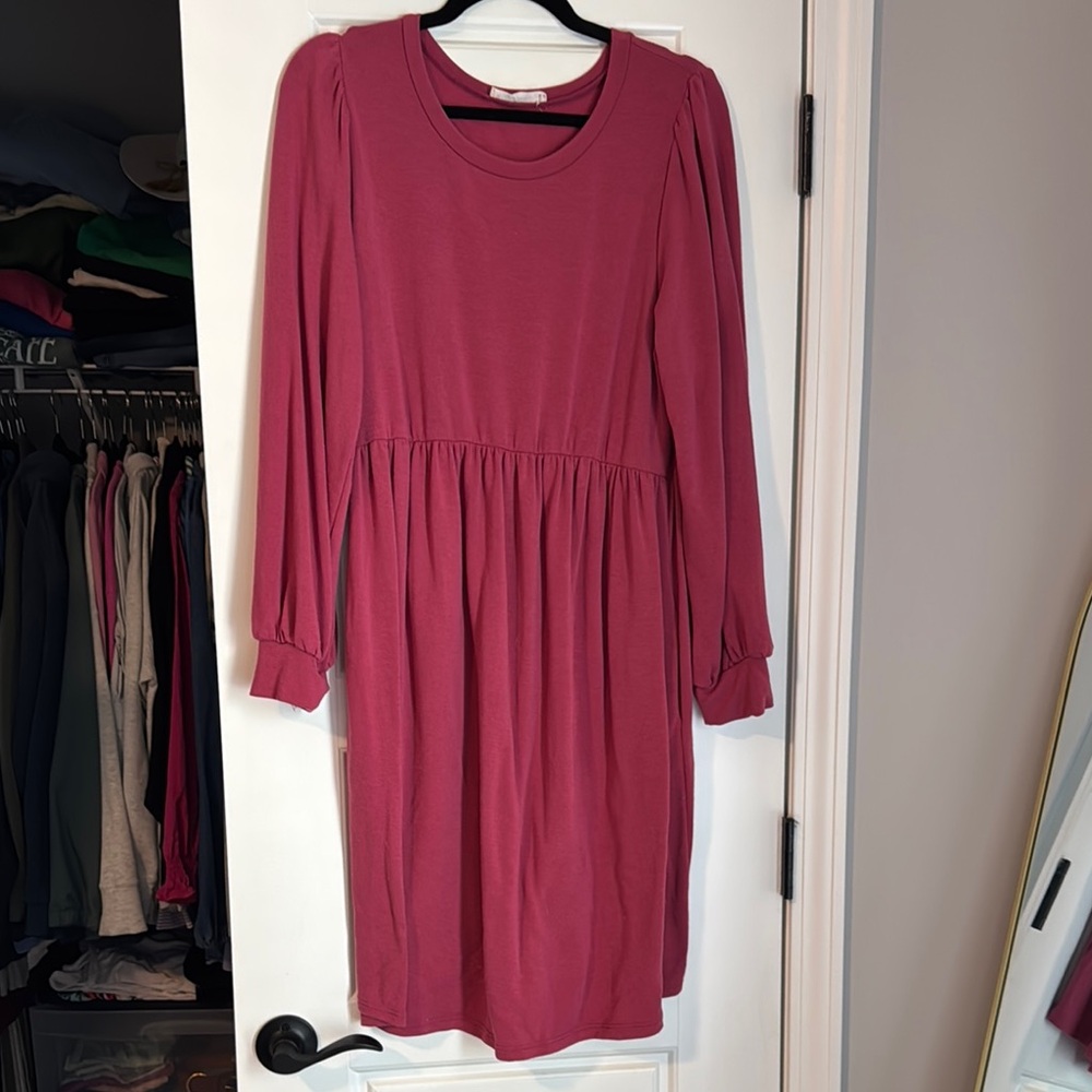 Hello MIZ Elegant Pink Long Sleeve Maternity Dress